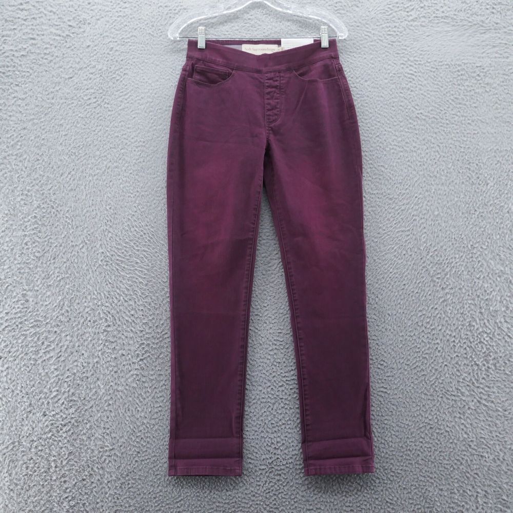 Soft‎ Surroundings Womens Pull On Straight Leg Jeans XS Red Burgundy Stretch NEW